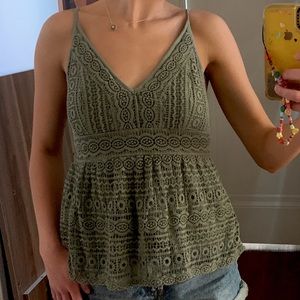 Abercrombie & Fitch | Olive Green Embroidered Flowy Top/Tunic | S